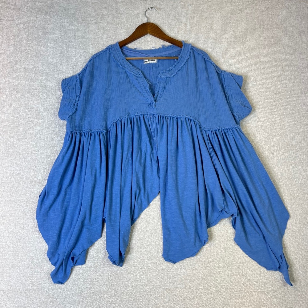 We The Free Free People Blue Gauze Handkerchief Hem Babydoll Top Small Lagenlook
